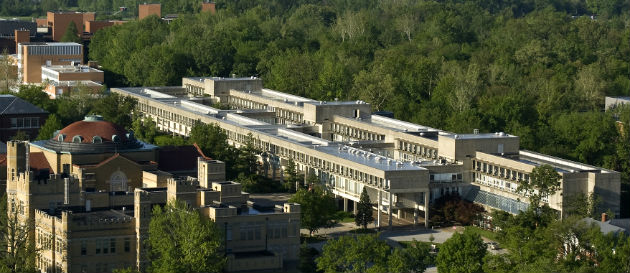 Aerial view of Faner Hall on SIU campus